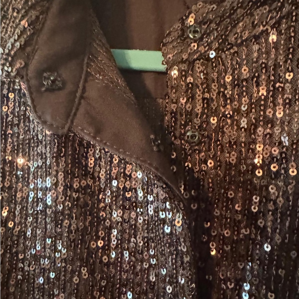 Sequin Button-Up Shirt-Halogen - Picture 3 of 4